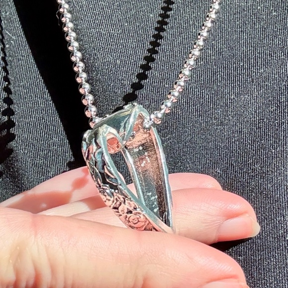 NEW Floral Vintage Spoon Heart Necklace, Bent Spoon Heart Pendant - Picture 3 of 8